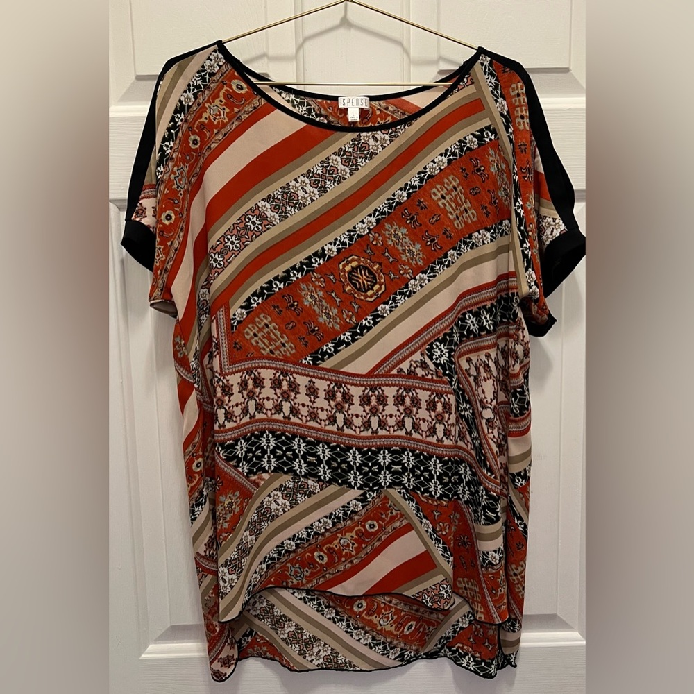 Spense Red and Black Patterned Blouse | Size Large